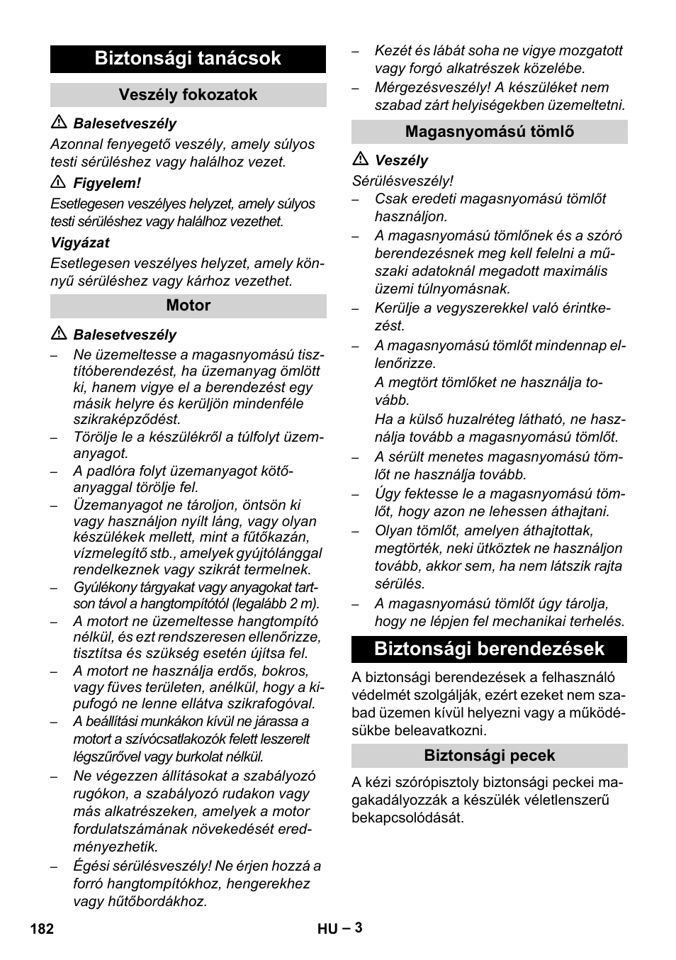 Biztonsági tanácsok, Biztonsági berendezések | Karcher HD 9-50 Pe User Manual | Page 182 / 352