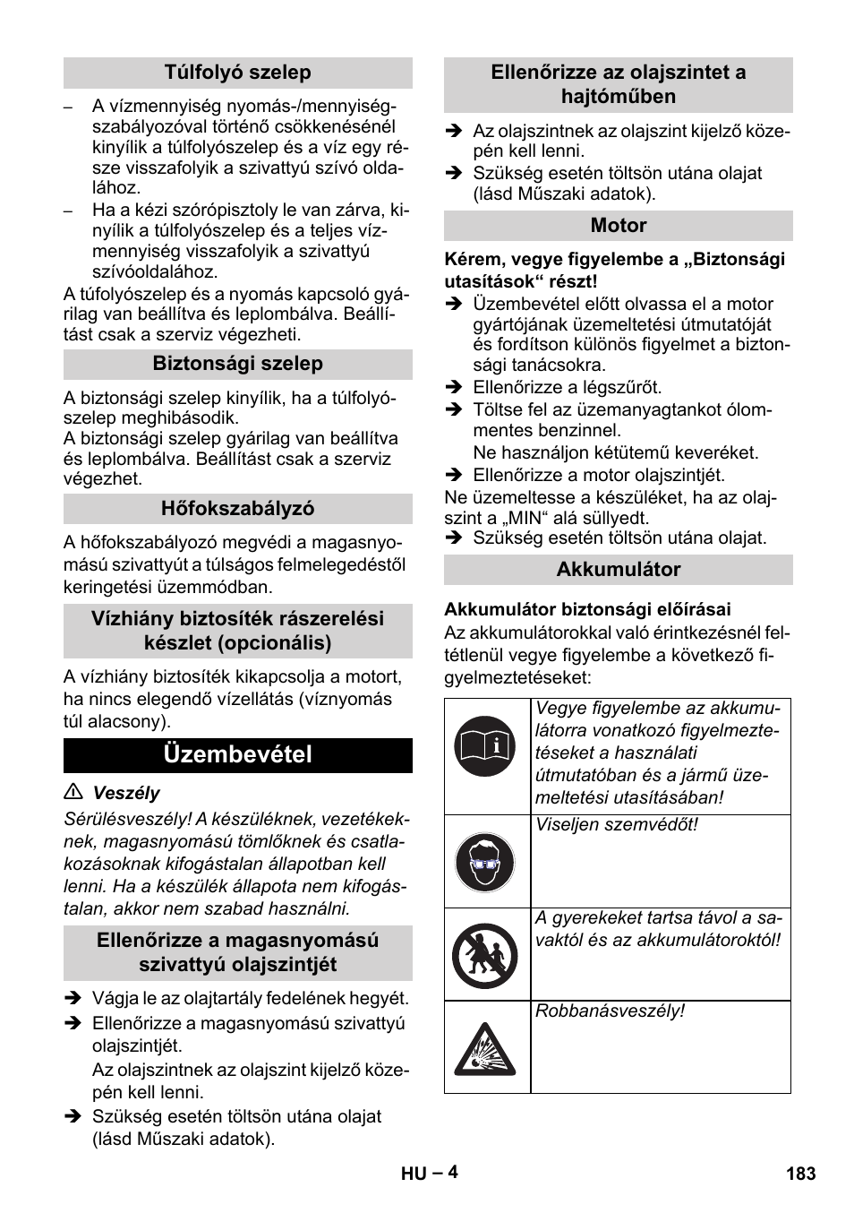 Üzembevétel | Karcher HD 9-50 Pe User Manual | Page 183 / 352