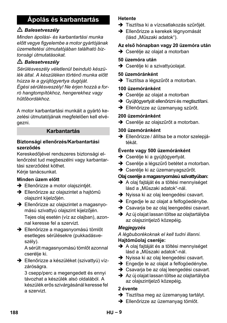 Ápolás és karbantartás | Karcher HD 9-50 Pe User Manual | Page 188 / 352