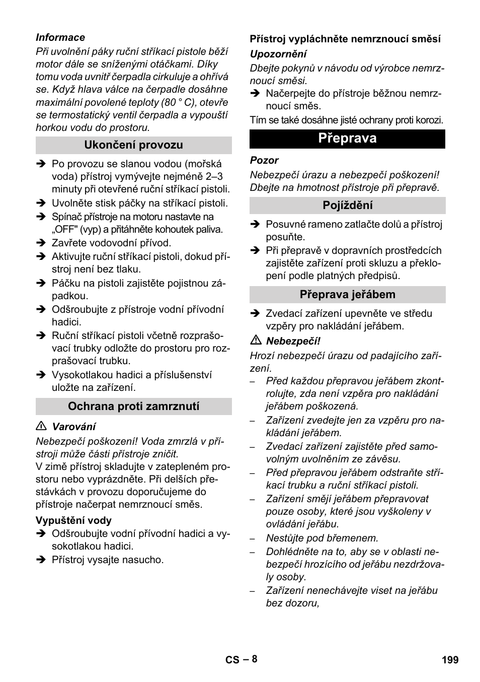 Přeprava | Karcher HD 9-50 Pe User Manual | Page 199 / 352