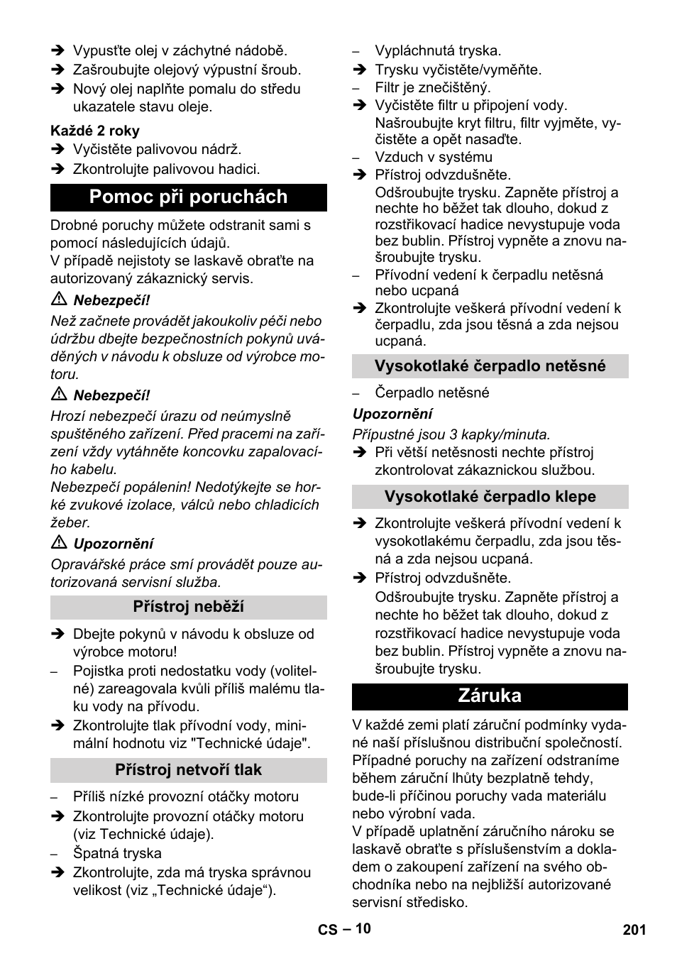 Pomoc při poruchách, Záruka | Karcher HD 9-50 Pe User Manual | Page 201 / 352