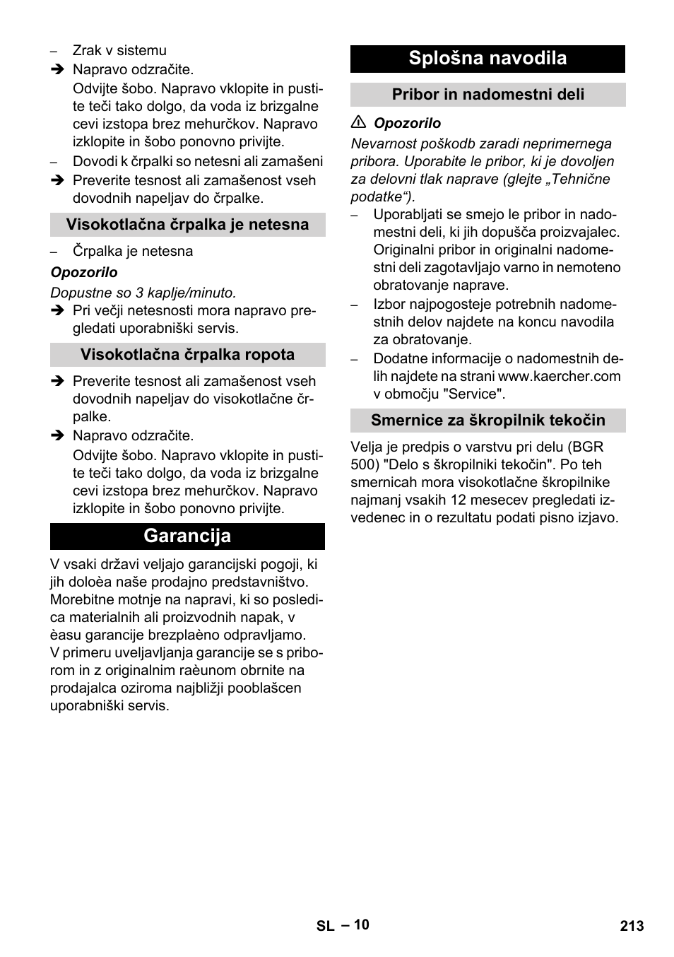 Garancija splošna navodila | Karcher HD 9-50 Pe User Manual | Page 213 / 352