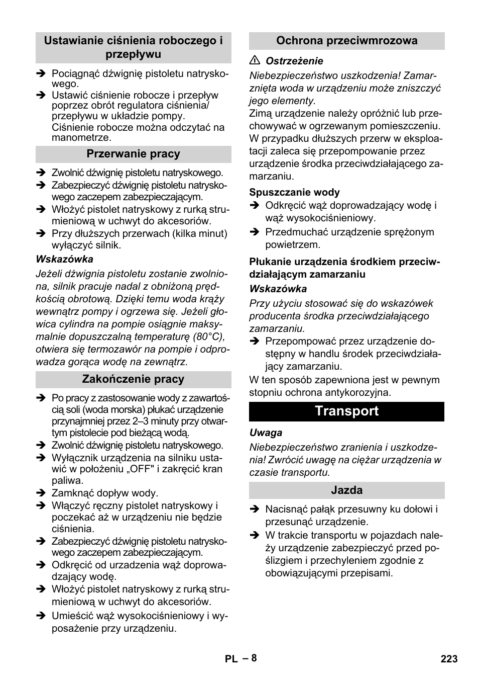 Transport | Karcher HD 9-50 Pe User Manual | Page 223 / 352