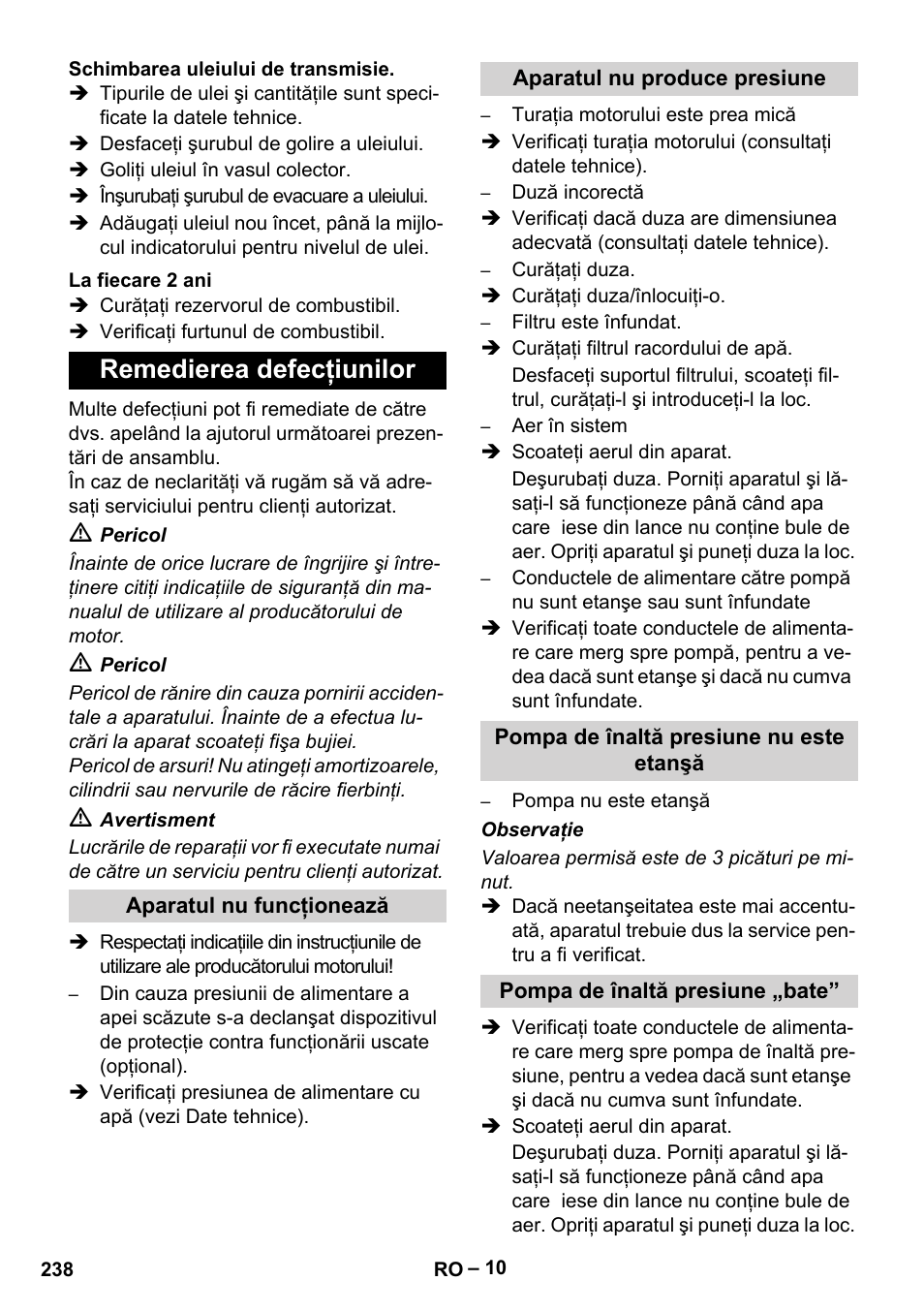 Remedierea defecţiunilor | Karcher HD 9-50 Pe User Manual | Page 238 / 352