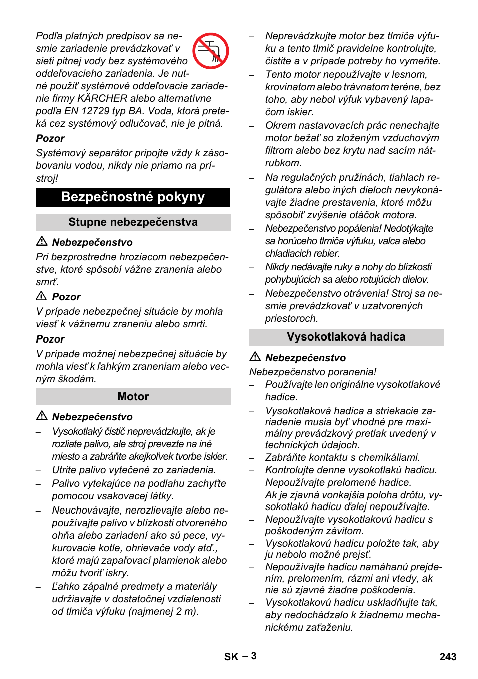 Bezpečnostné pokyny | Karcher HD 9-50 Pe User Manual | Page 243 / 352