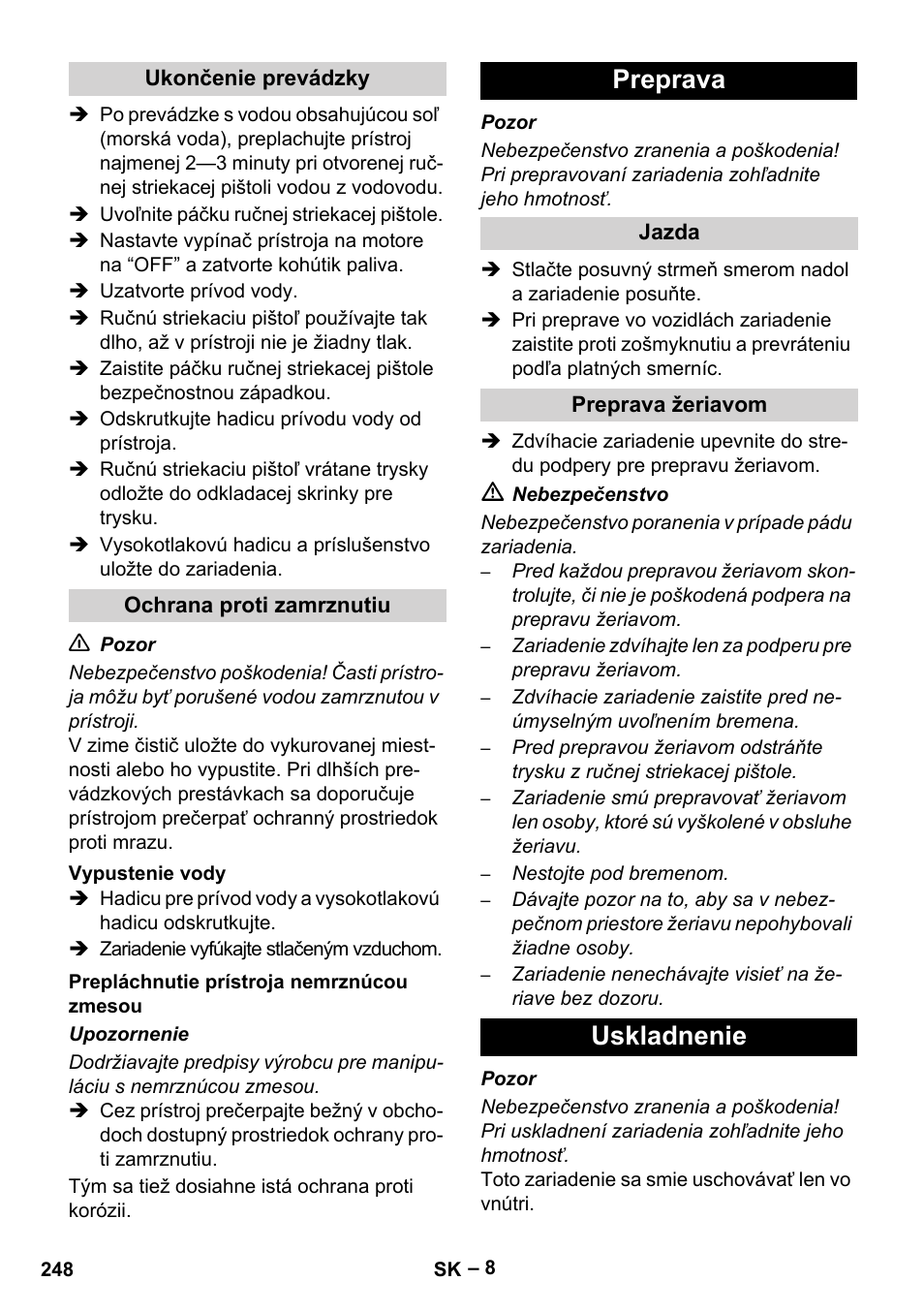 Preprava, Uskladnenie | Karcher HD 9-50 Pe User Manual | Page 248 / 352