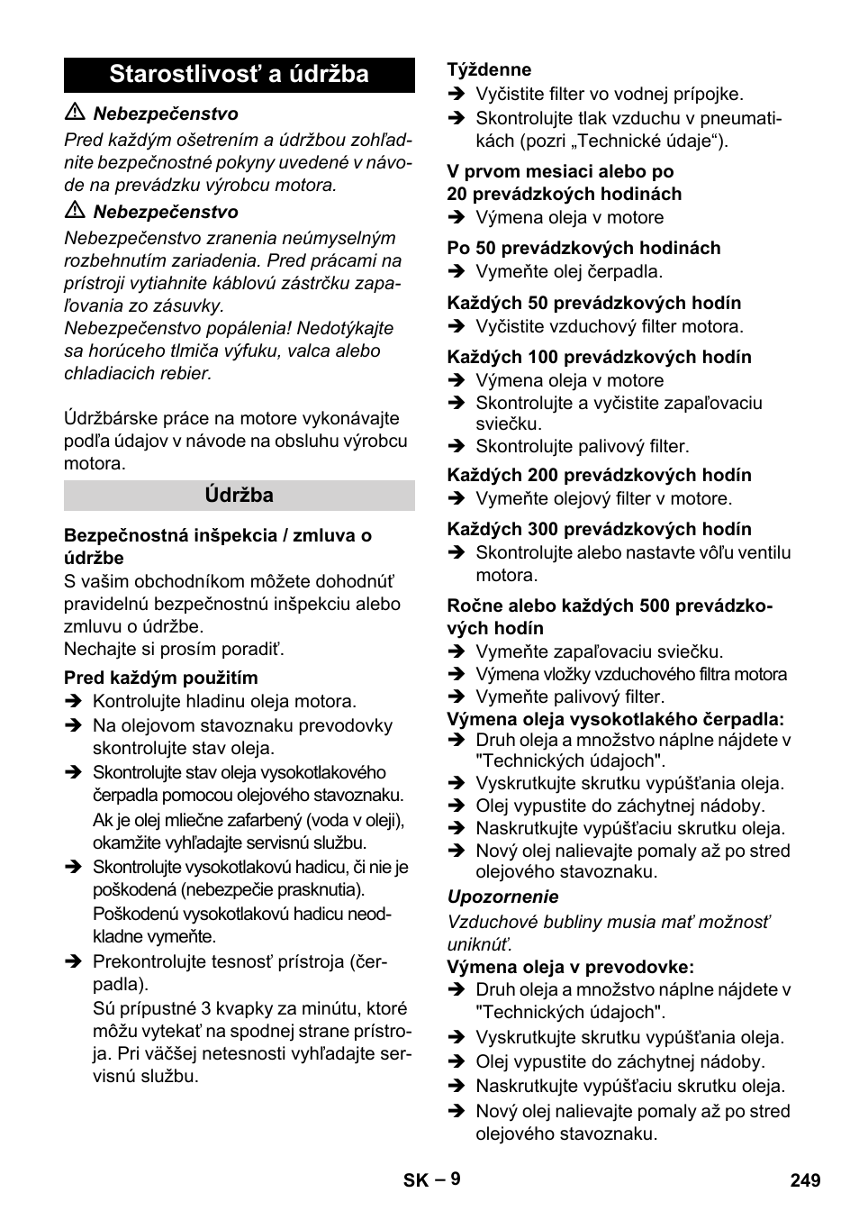 Starostlivosť a údržba | Karcher HD 9-50 Pe User Manual | Page 249 / 352