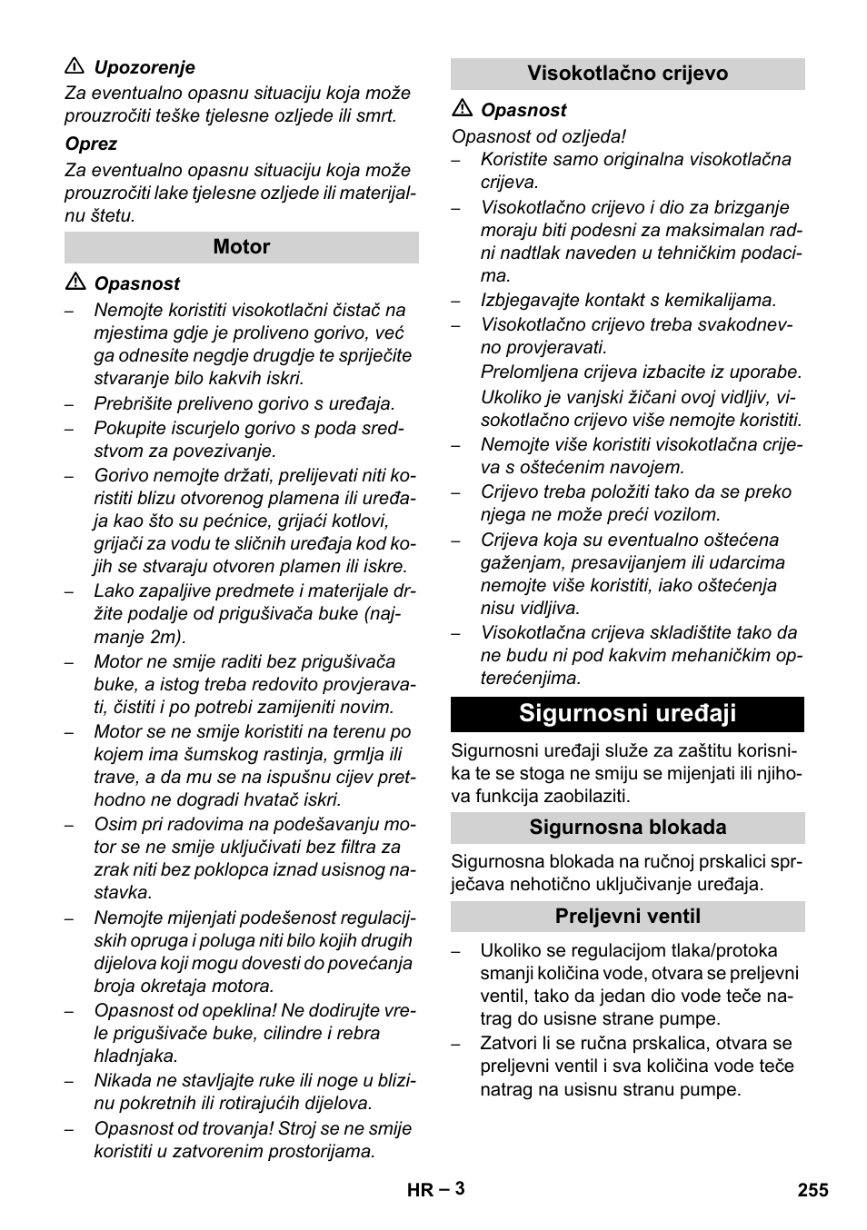 Sigurnosni uređaji | Karcher HD 9-50 Pe User Manual | Page 255 / 352