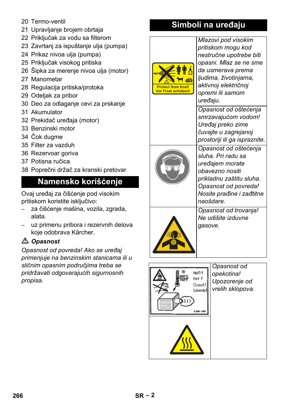 Namensko korišćenje simboli na uređaju | Karcher HD 9-50 Pe User Manual | Page 266 / 352