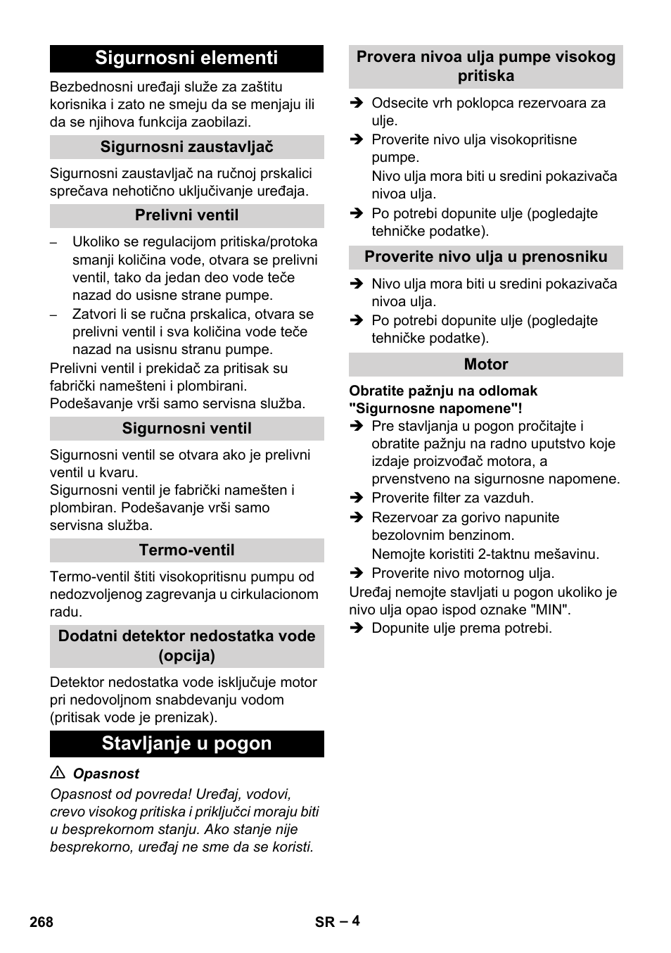 Sigurnosni elementi, Stavljanje u pogon | Karcher HD 9-50 Pe User Manual | Page 268 / 352