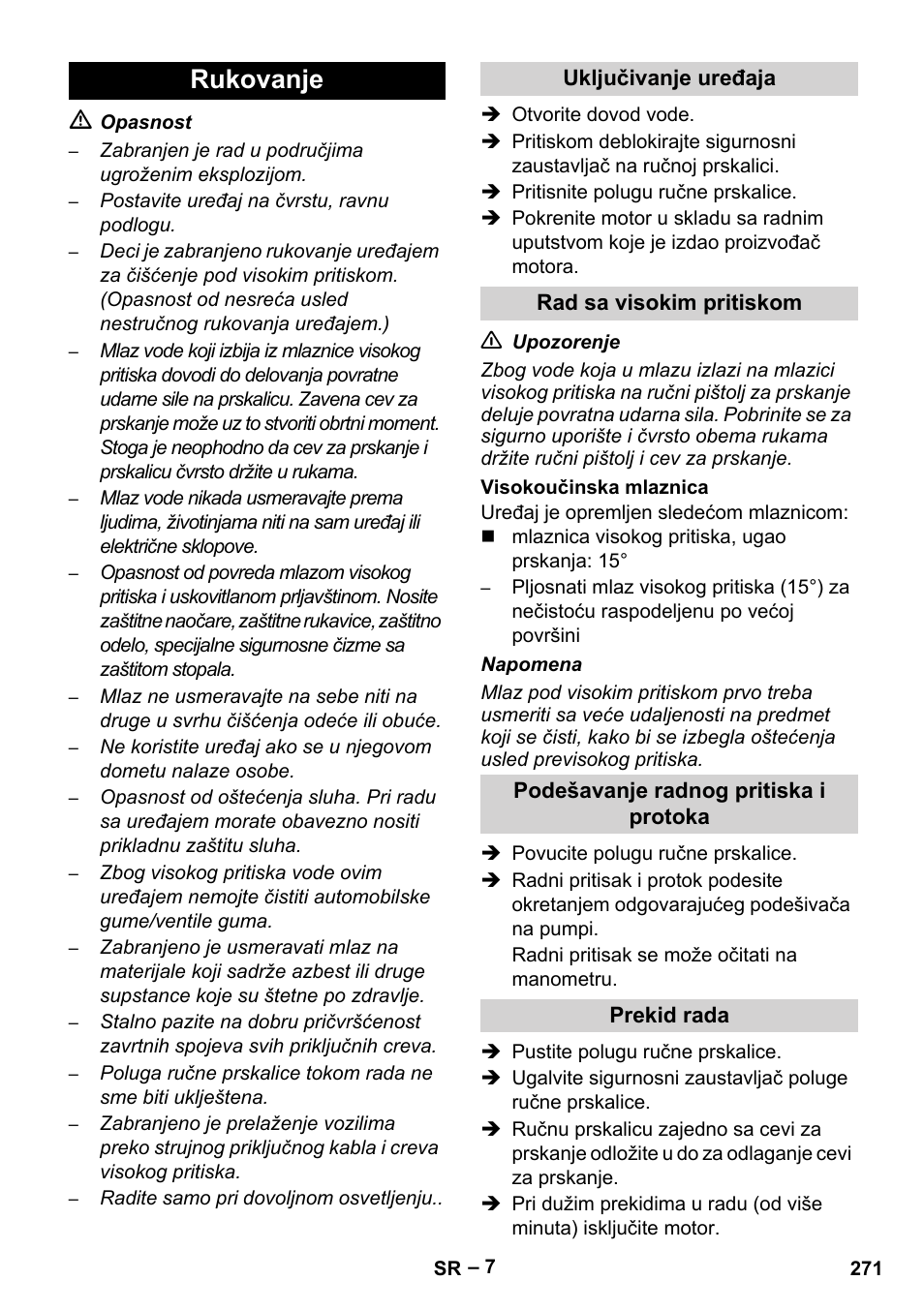 Rukovanje | Karcher HD 9-50 Pe User Manual | Page 271 / 352