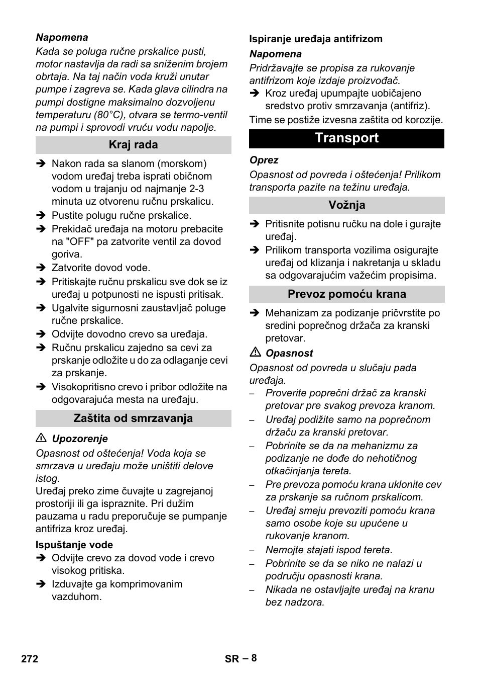 Transport | Karcher HD 9-50 Pe User Manual | Page 272 / 352