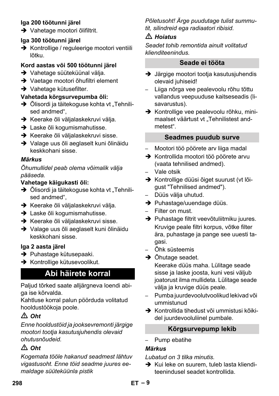 Abi häirete korral | Karcher HD 9-50 Pe User Manual | Page 298 / 352