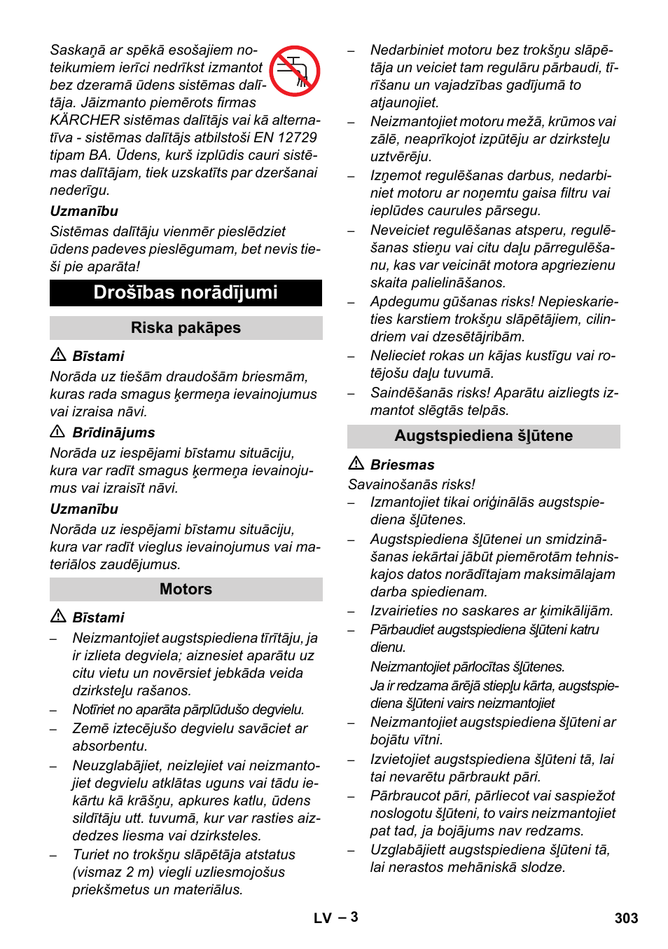 Drošības norādījumi | Karcher HD 9-50 Pe User Manual | Page 303 / 352