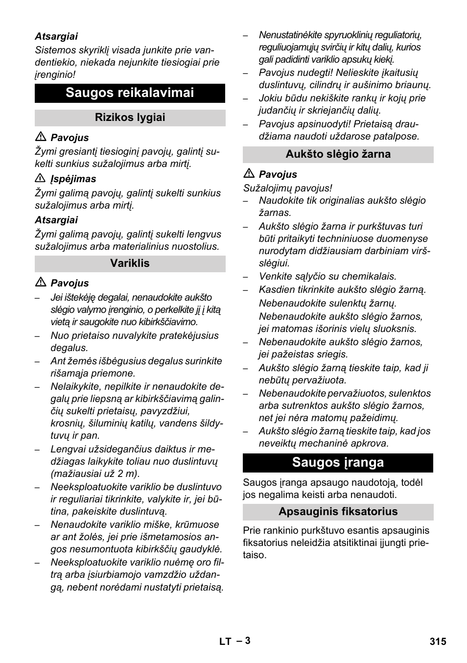 Saugos reikalavimai, Saugos įranga | Karcher HD 9-50 Pe User Manual | Page 315 / 352