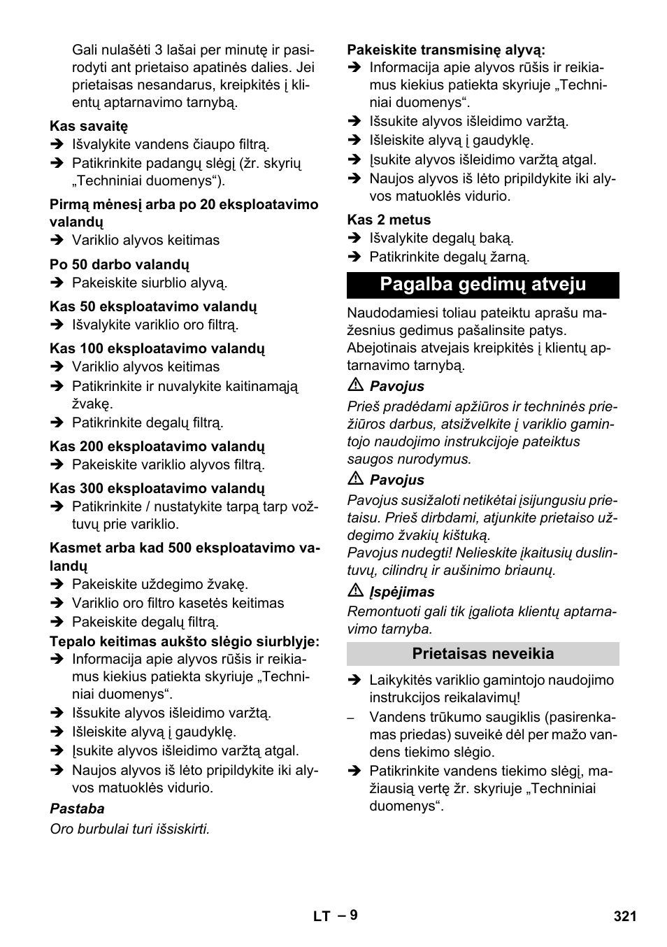 Pagalba gedimų atveju | Karcher HD 9-50 Pe User Manual | Page 321 / 352