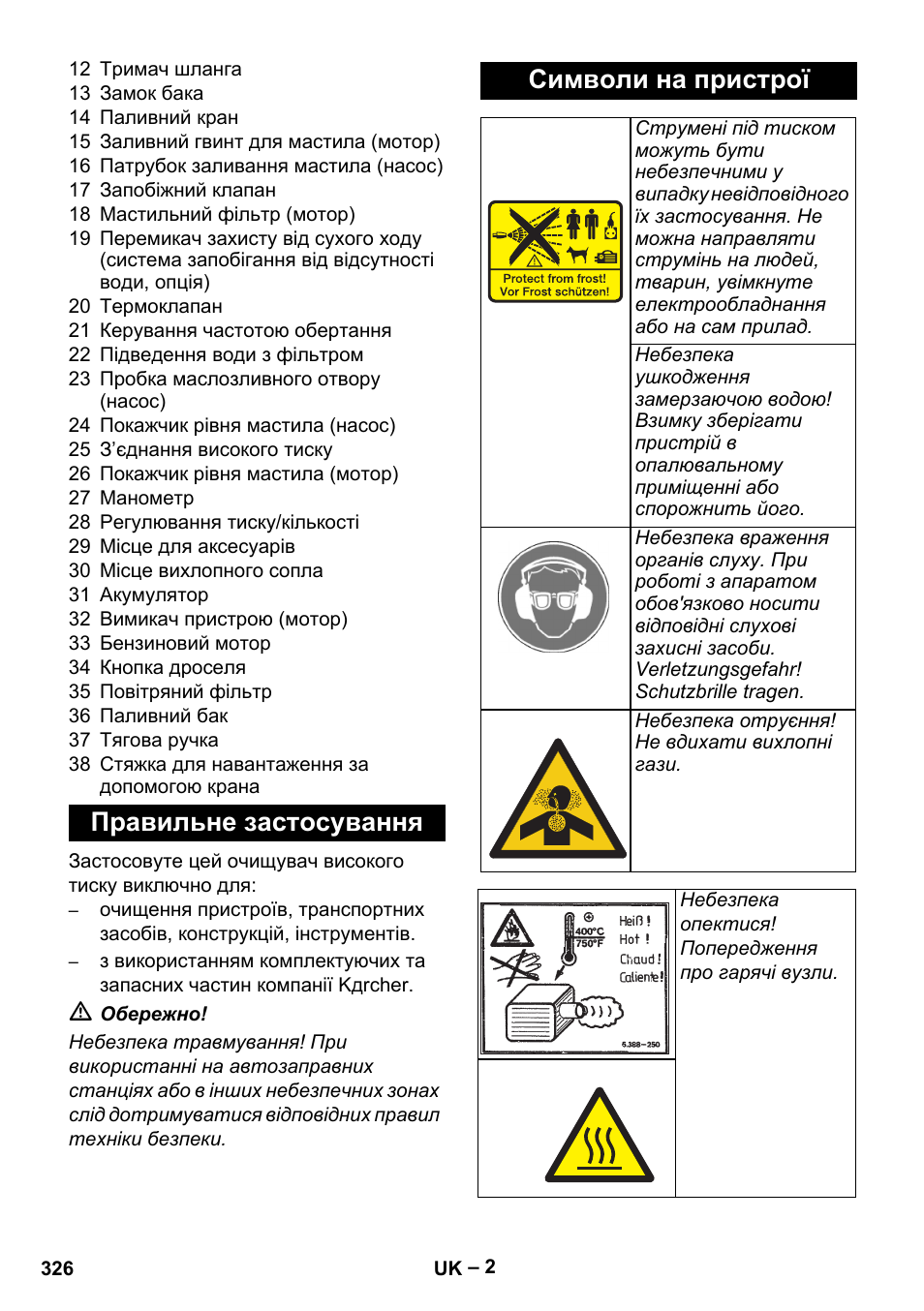 Правильне застосування символи на пристрої | Karcher HD 9-50 Pe User Manual | Page 326 / 352