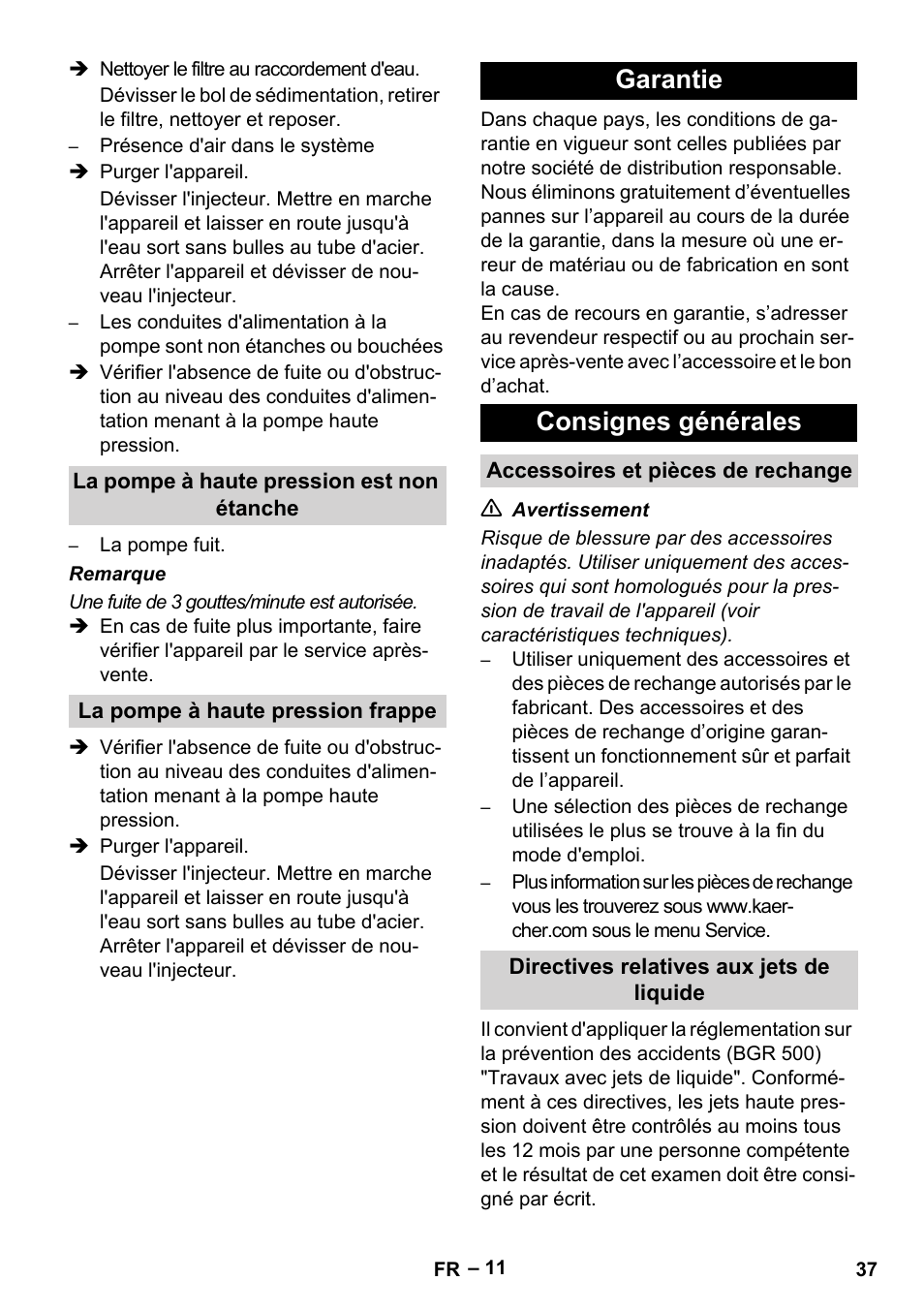 Garantie consignes générales | Karcher HD 9-50 Pe User Manual | Page 37 / 352