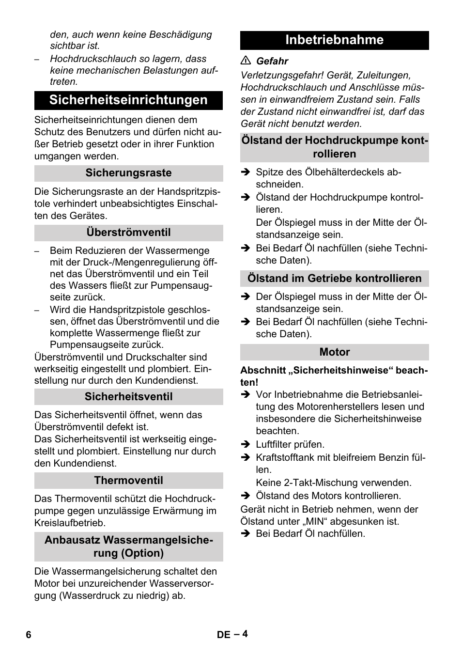 Sicherheitseinrichtungen, Inbetriebnahme | Karcher HD 9-50 Pe User Manual | Page 6 / 352