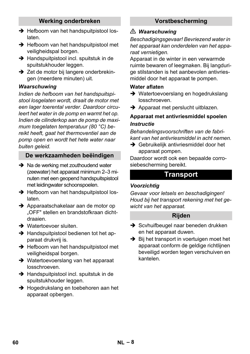 Transport | Karcher HD 9-50 Pe User Manual | Page 60 / 352