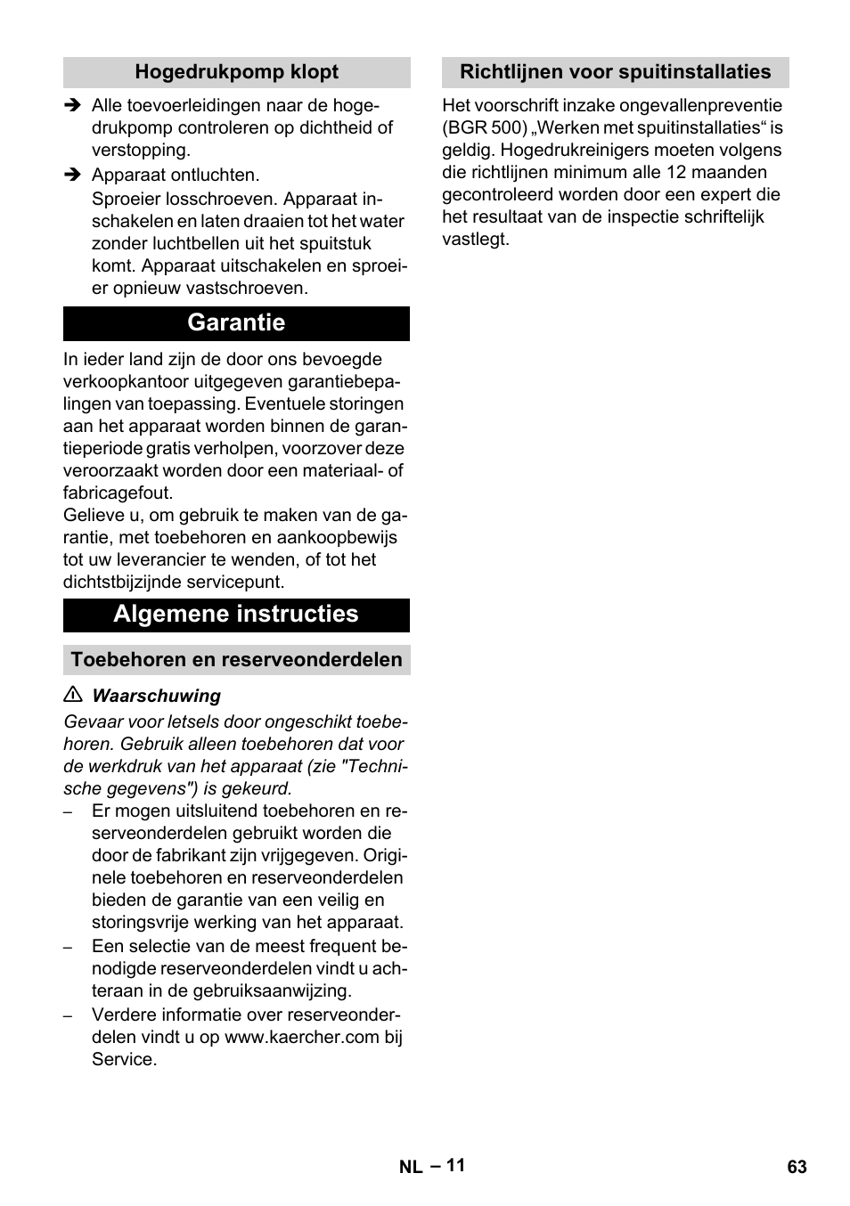 Garantie algemene instructies | Karcher HD 9-50 Pe User Manual | Page 63 / 352