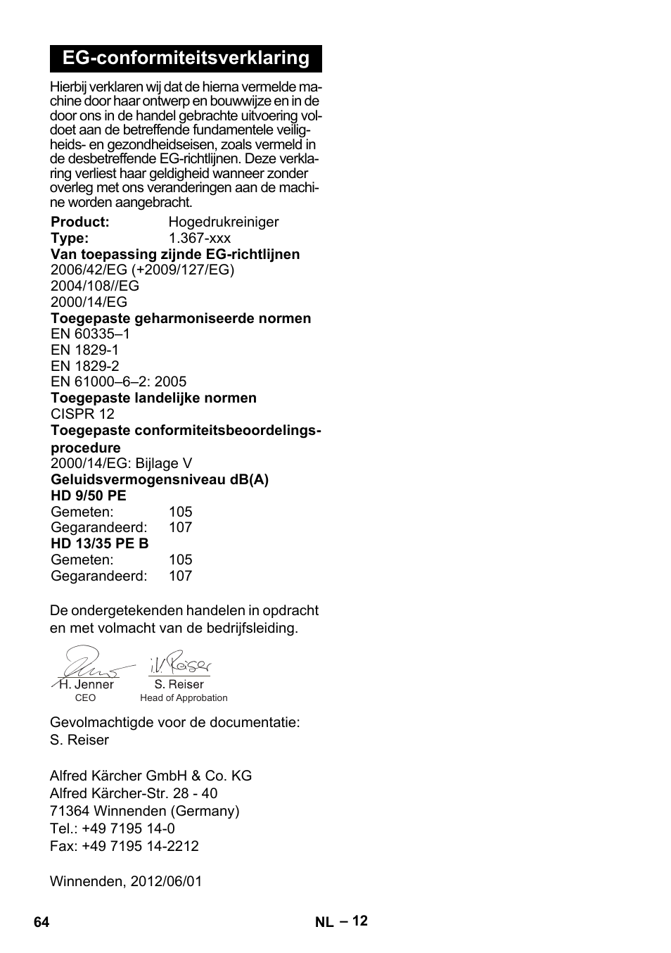 Eg-conformiteitsverklaring | Karcher HD 9-50 Pe User Manual | Page 64 / 352