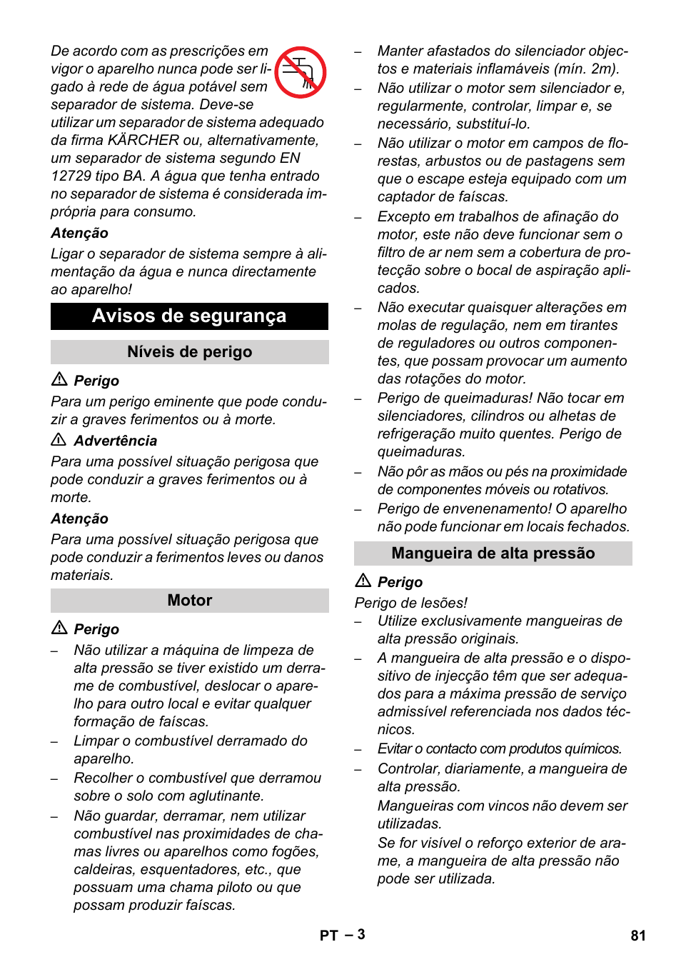 Avisos de segurança | Karcher HD 9-50 Pe User Manual | Page 81 / 352