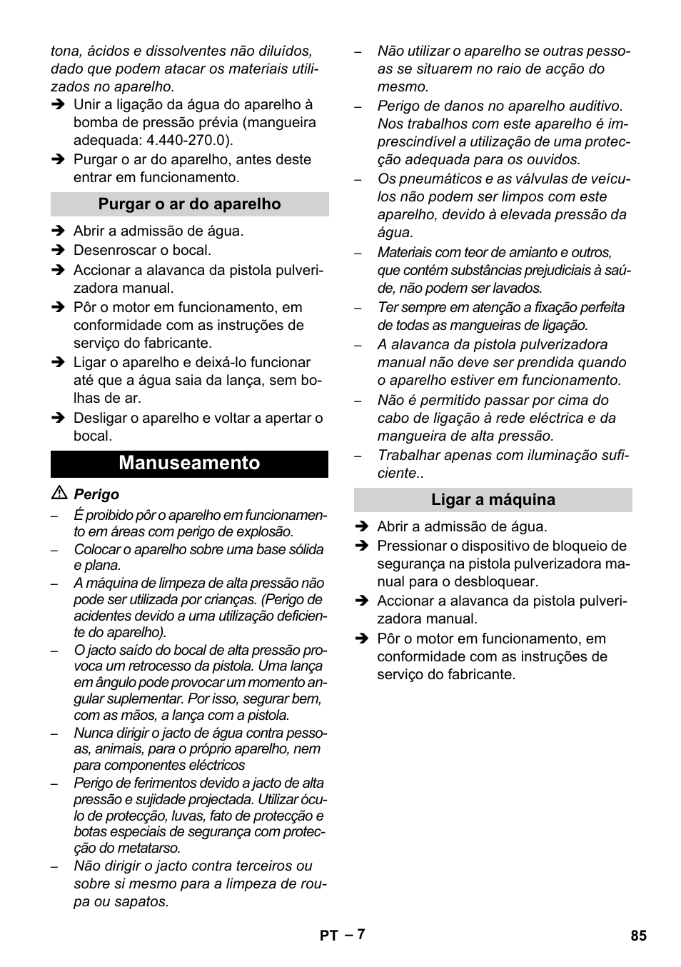 Manuseamento | Karcher HD 9-50 Pe User Manual | Page 85 / 352