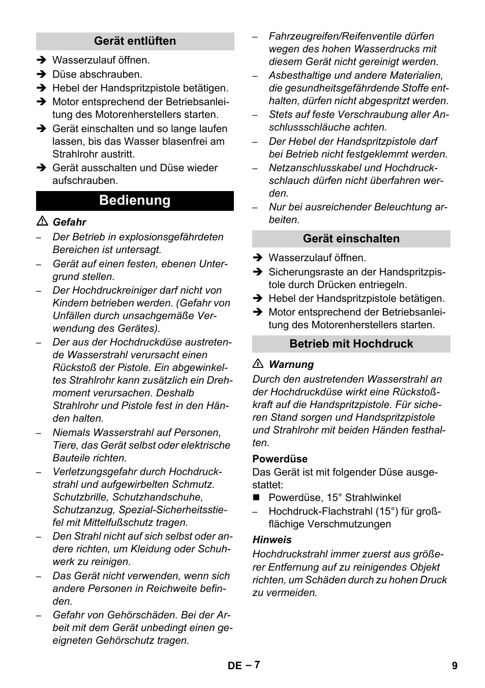 Bedienung | Karcher HD 9-50 Pe User Manual | Page 9 / 352