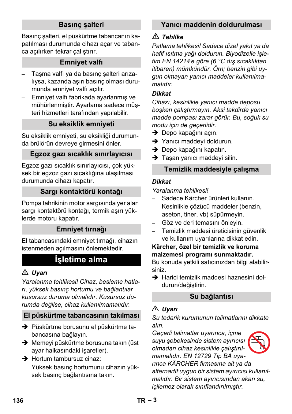 Işletime alma | Karcher HDS 5-11 U User Manual | Page 136 / 296