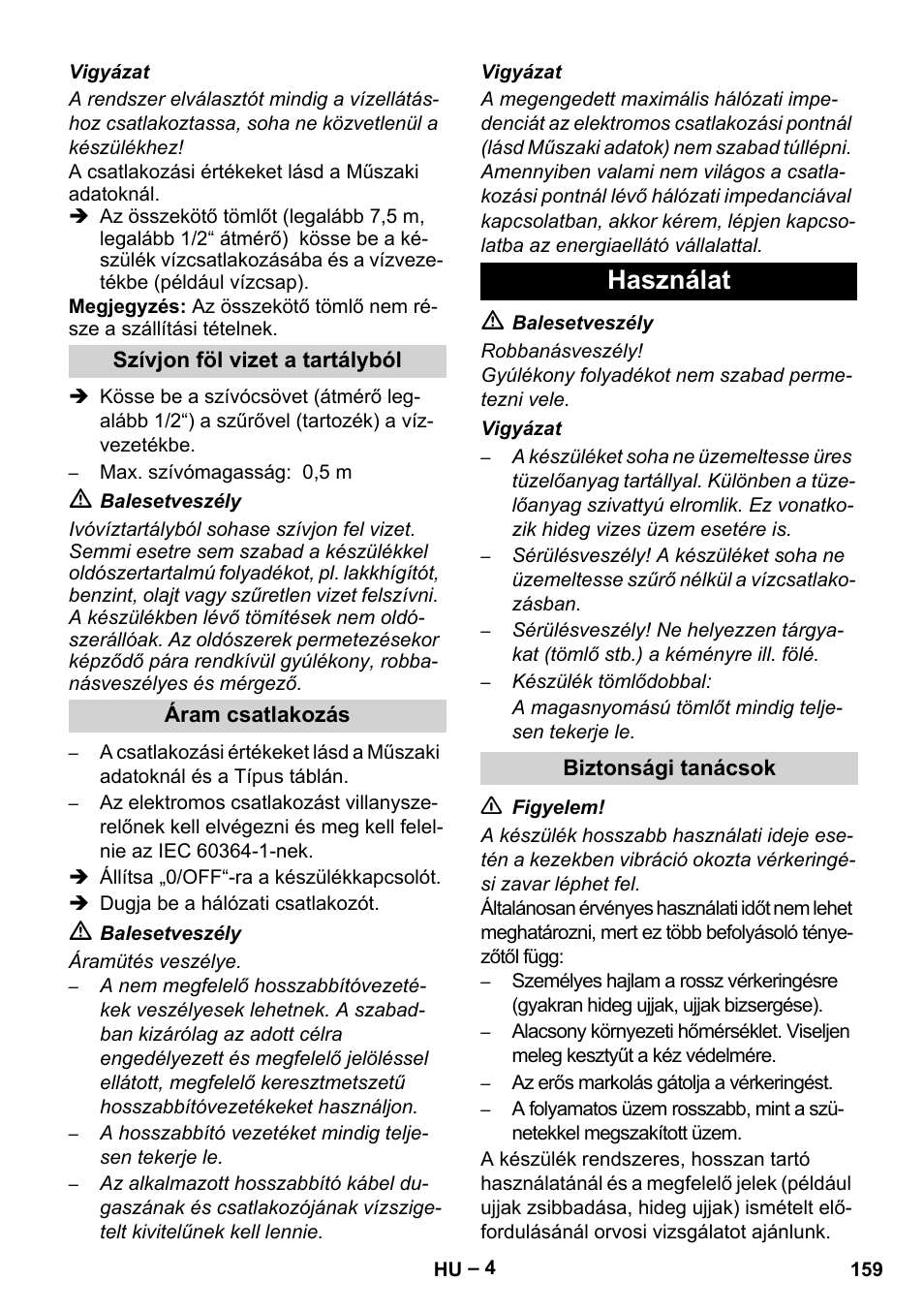 Használat | Karcher HDS 5-11 U User Manual | Page 159 / 296