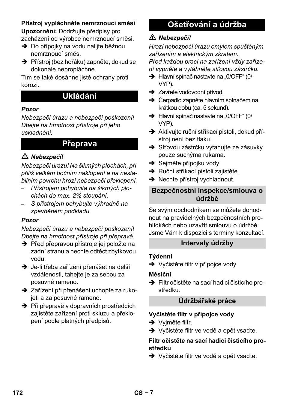 Ukládání přeprava ošetřování a údržba | Karcher HDS 5-11 U User Manual | Page 172 / 296
