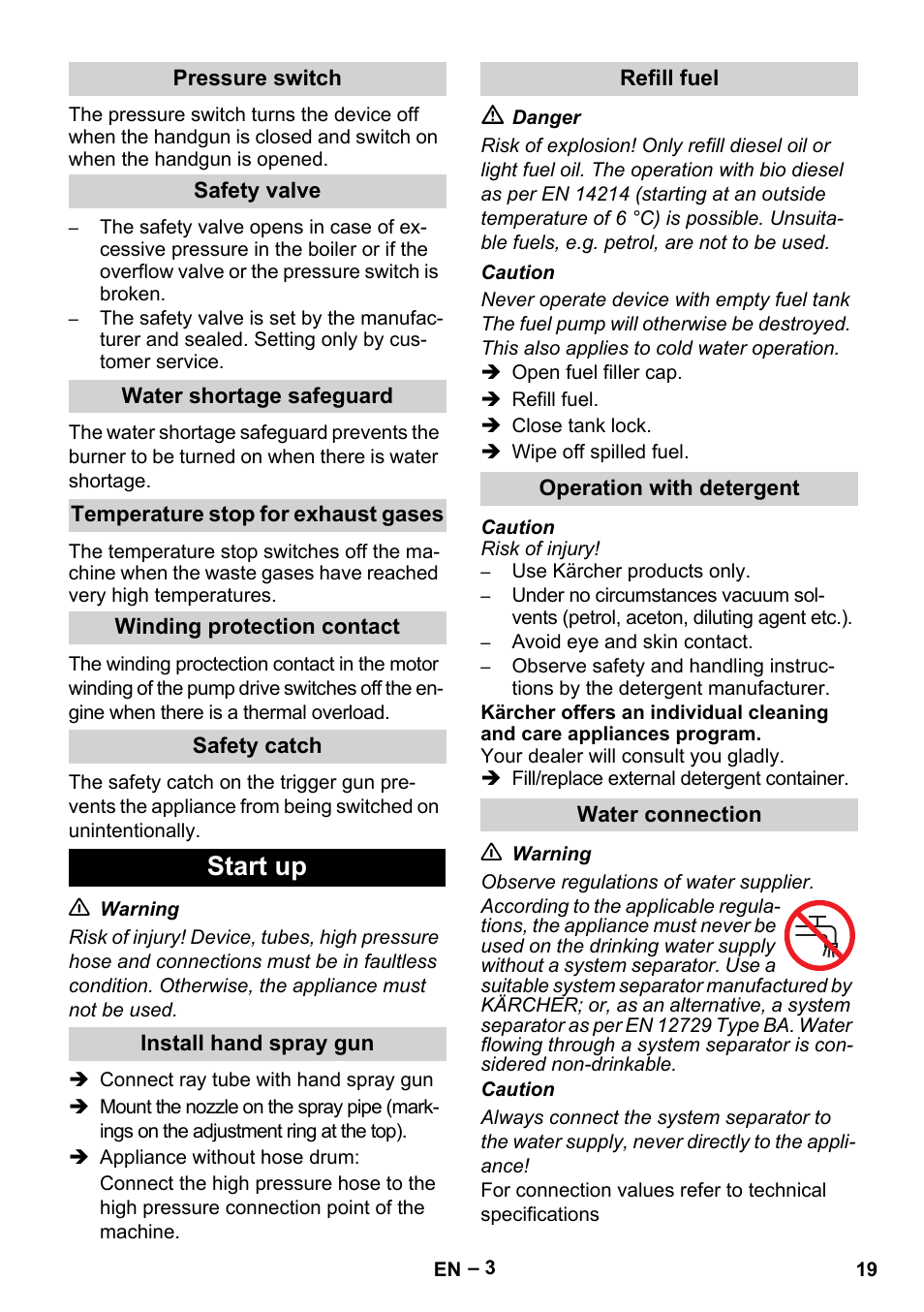 Start up | Karcher HDS 5-11 U User Manual | Page 19 / 296