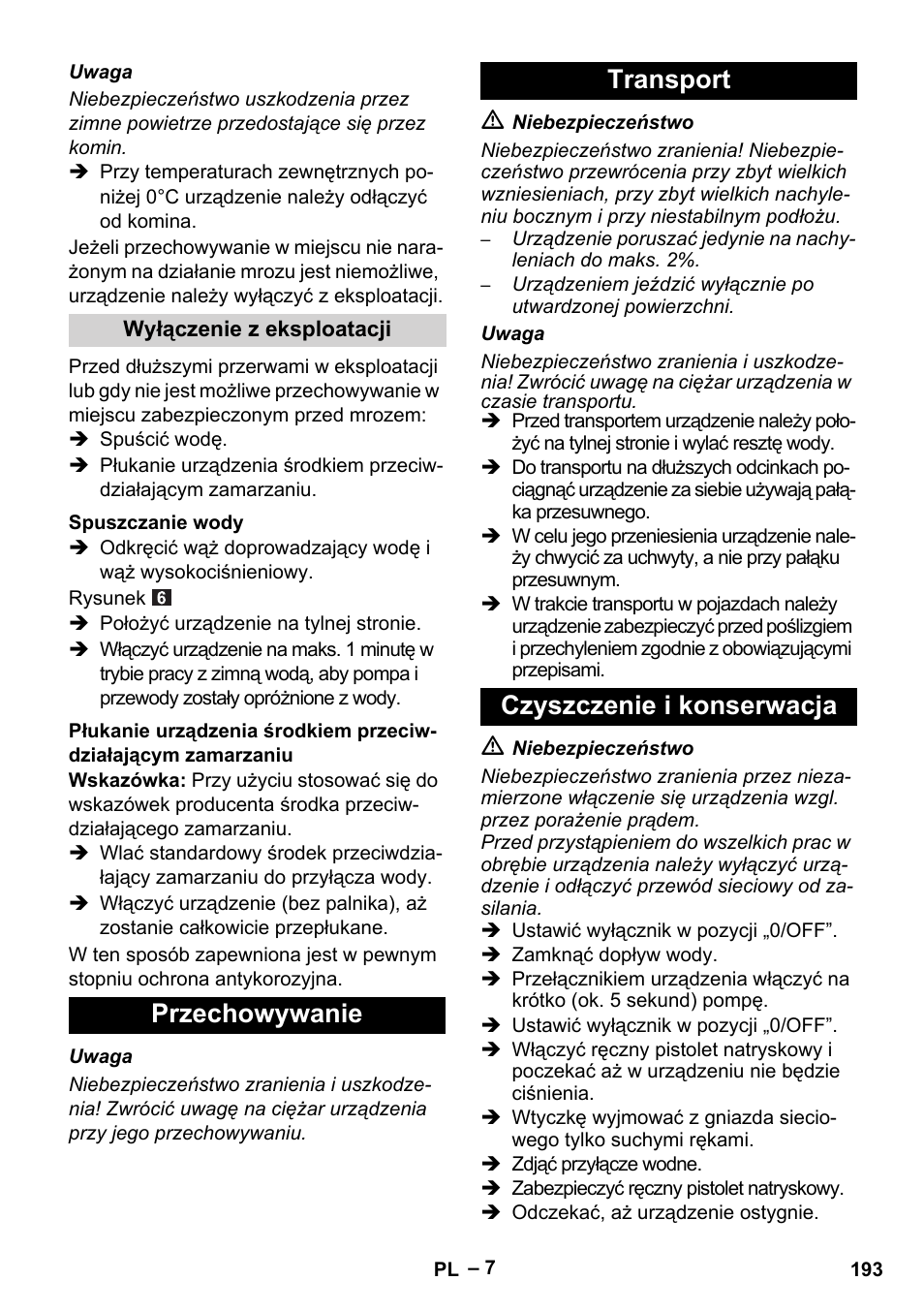 Przechowywanie transport czyszczenie i konserwacja | Karcher HDS 5-11 U User Manual | Page 193 / 296