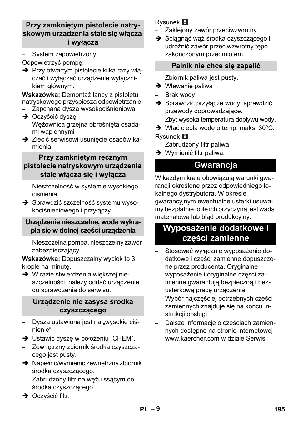 Gwarancja wyposażenie dodatkowe i części zamienne | Karcher HDS 5-11 U User Manual | Page 195 / 296