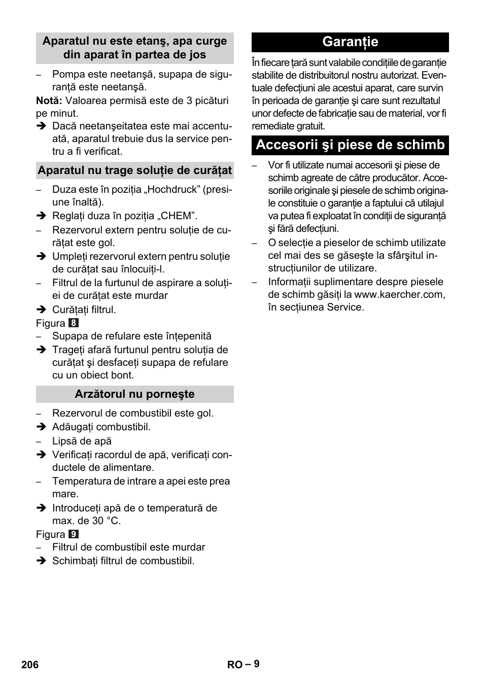 Garanţie accesorii şi piese de schimb | Karcher HDS 5-11 U User Manual | Page 206 / 296