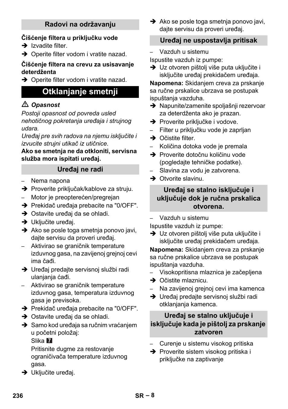 Otklanjanje smetnji | Karcher HDS 5-11 U User Manual | Page 236 / 296