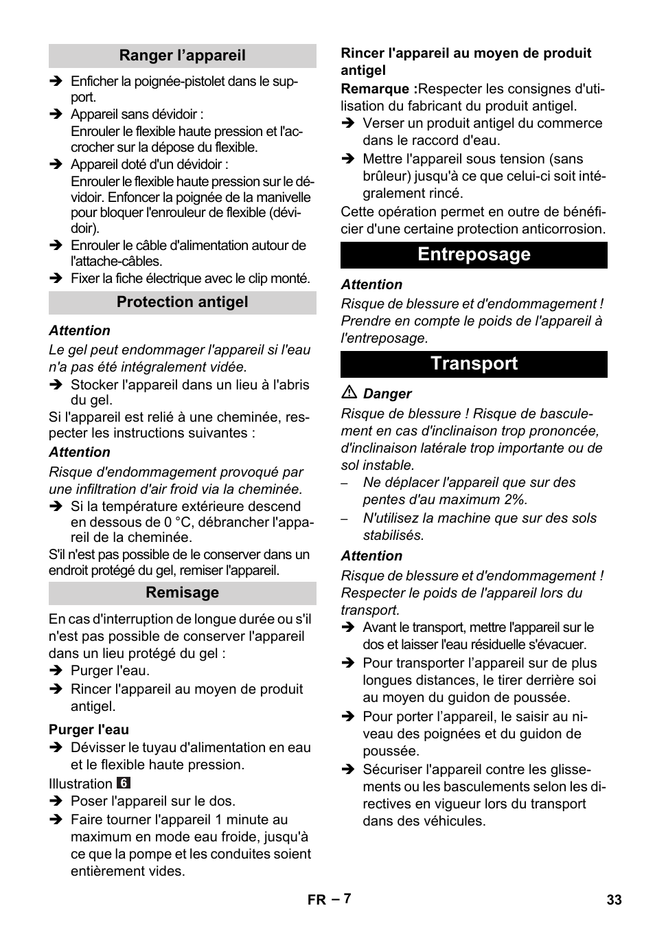 Entreposage transport | Karcher HDS 5-11 U User Manual | Page 33 / 296