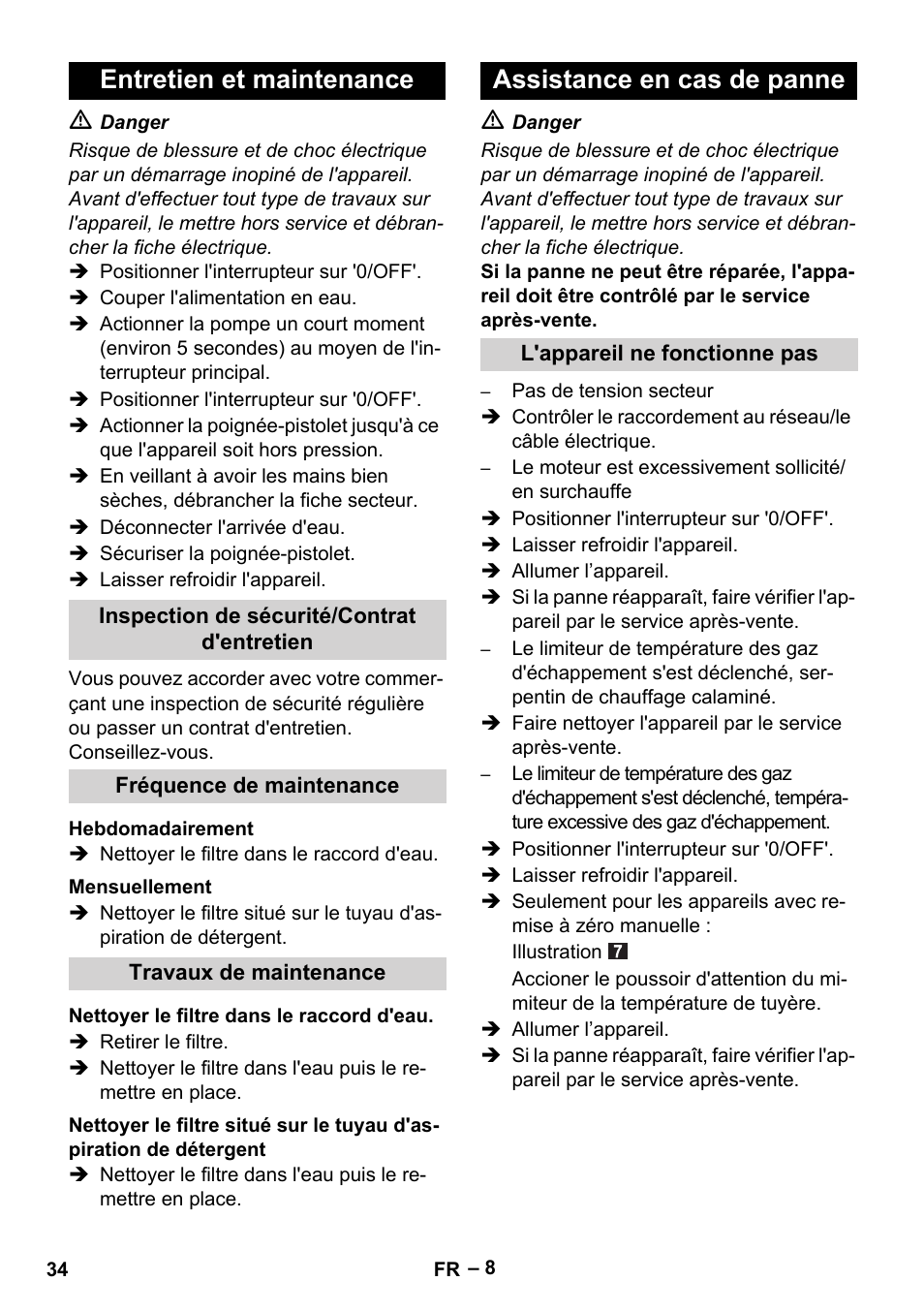Entretien et maintenance, Assistance en cas de panne | Karcher HDS 5-11 U User Manual | Page 34 / 296