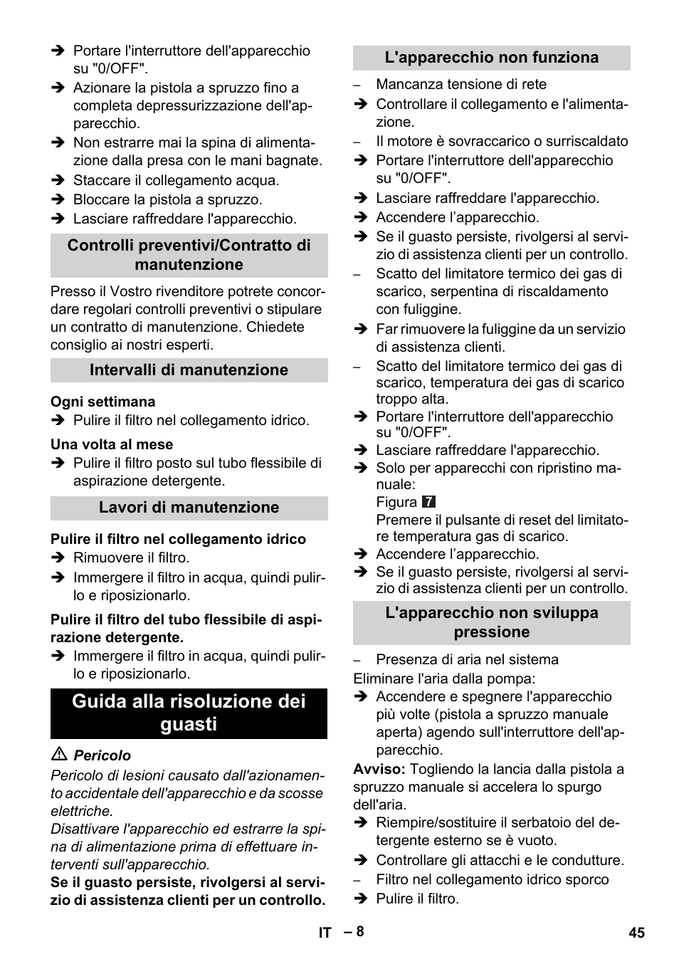 Guida alla risoluzione dei guasti | Karcher HDS 5-11 U User Manual | Page 45 / 296