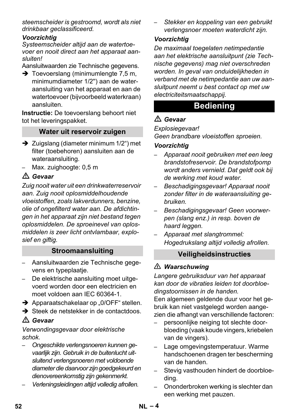 Bediening | Karcher HDS 5-11 U User Manual | Page 52 / 296