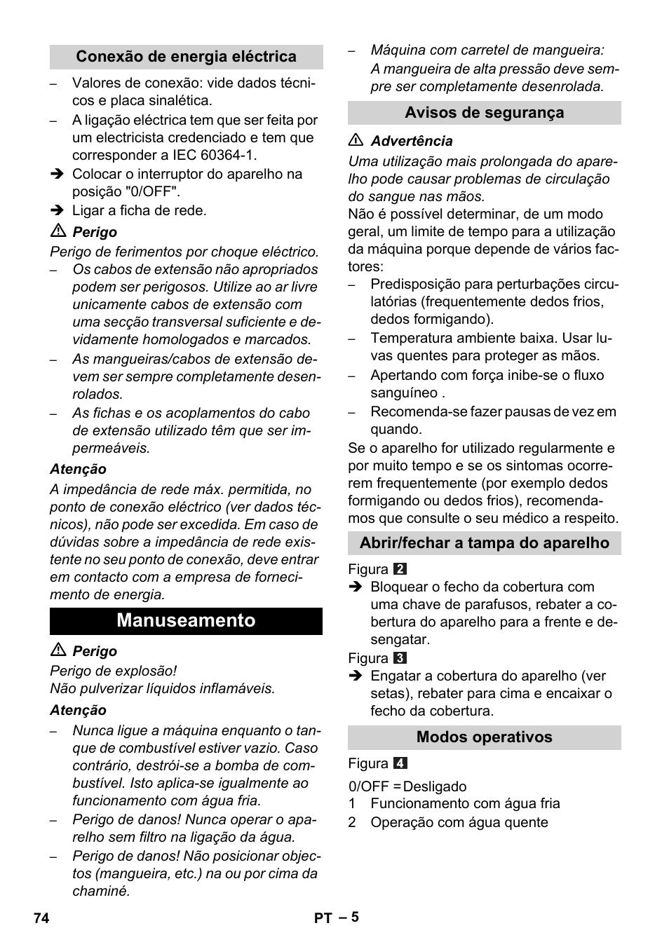 Manuseamento | Karcher HDS 5-11 U User Manual | Page 74 / 296