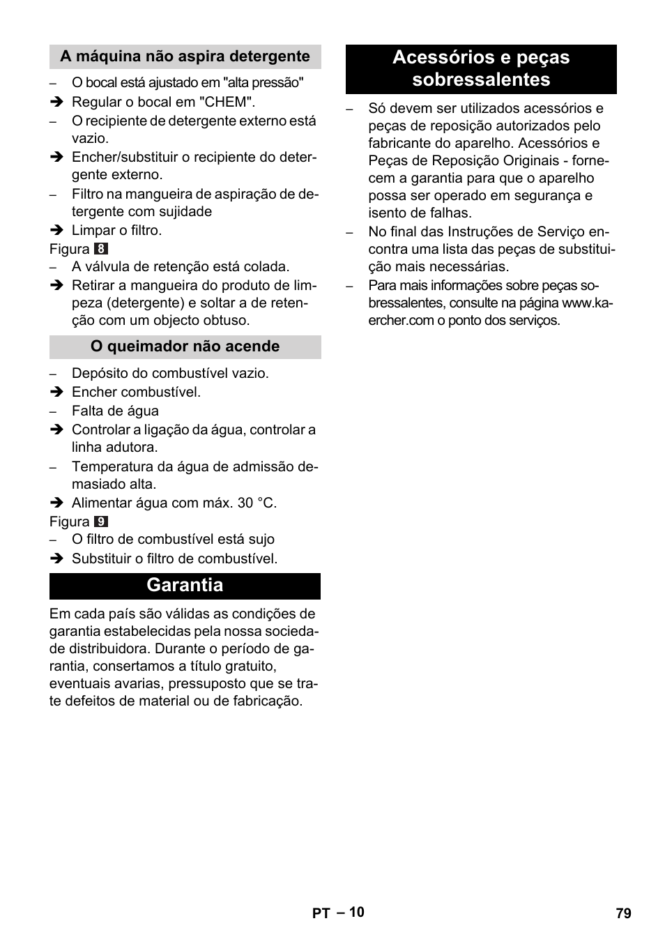 Garantia acessórios e peças sobressalentes | Karcher HDS 5-11 U User Manual | Page 79 / 296