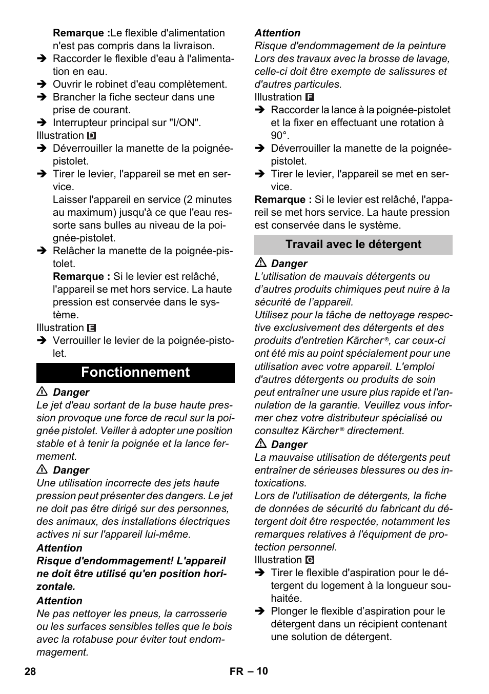 Fonctionnement, Travail avec le détergent | Karcher K 4 Compact User Manual | Page 28 / 274