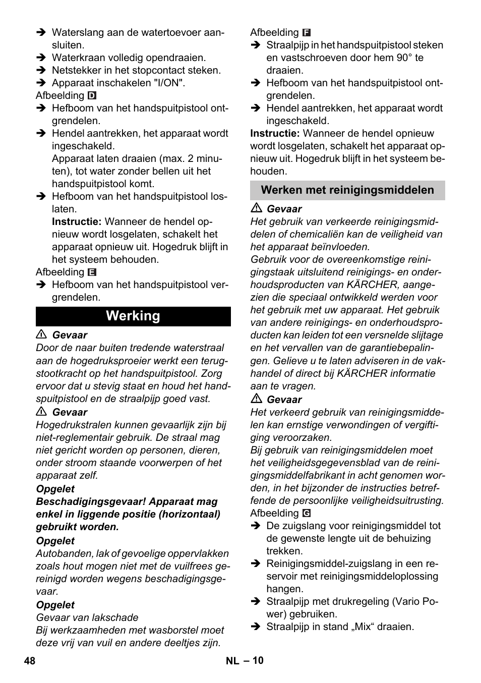 Werking, Werken met reinigingsmiddelen | Karcher K 4 Compact User Manual | Page 48 / 274