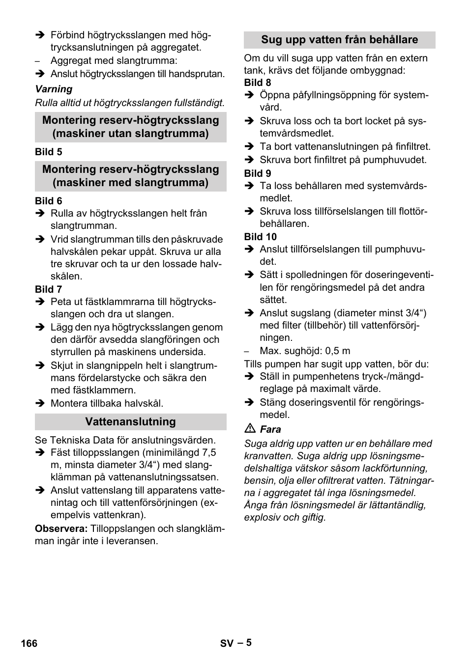 Vattenanslutning, Sug upp vatten från behållare | Karcher HDS 10-20 -4M CLASSIC EU-I User Manual | Page 166 / 480