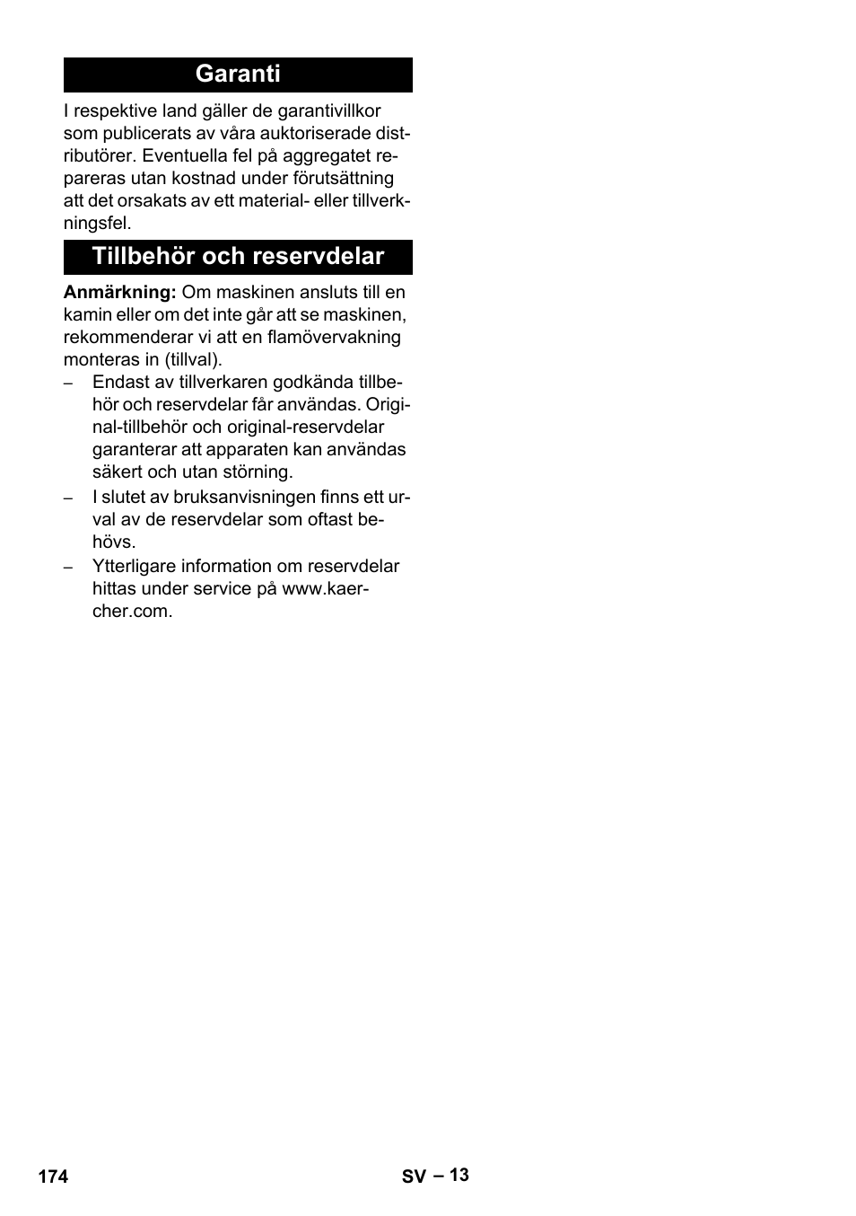 Garanti, Tillbehör och reservdelar, Garanti tillbehör och reservdelar | Karcher HDS 10-20 -4M CLASSIC EU-I User Manual | Page 174 / 480