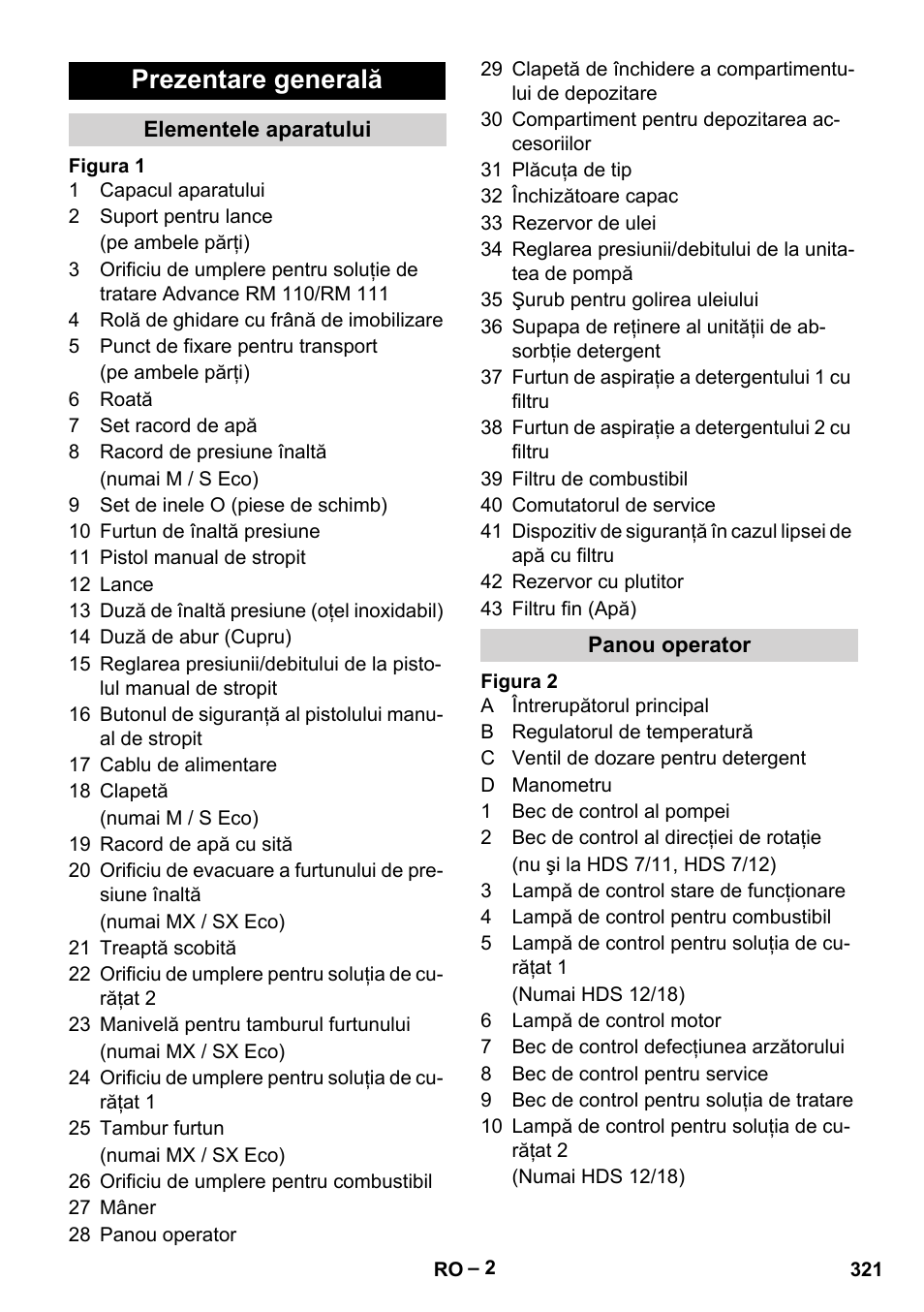 Prezentare generală, Elementele aparatului, Panou operator | Karcher HDS 10-20 -4M CLASSIC EU-I User Manual | Page 321 / 480