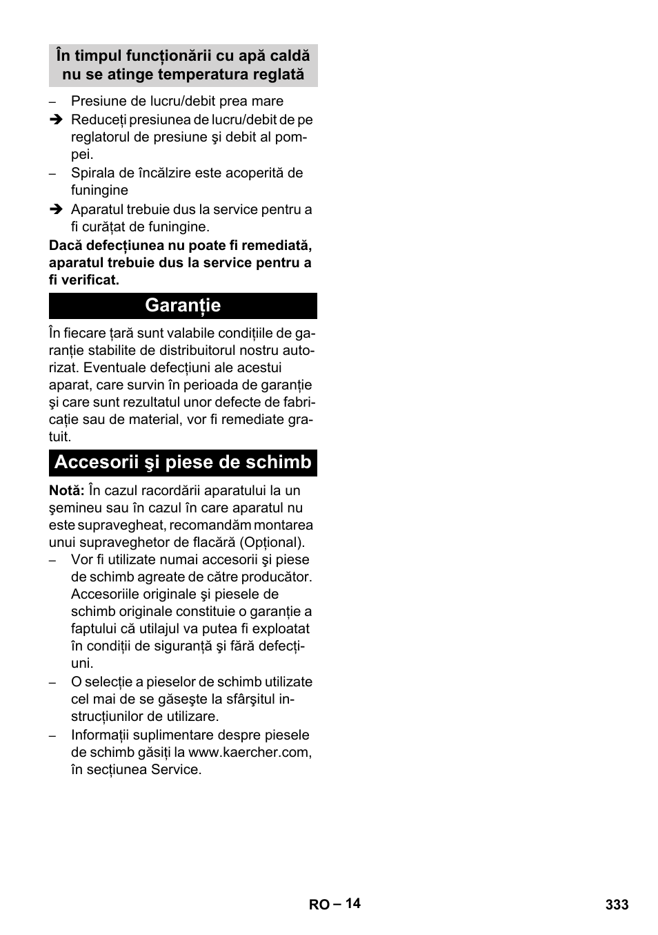 Garanţie, Accesorii şi piese de schimb, Garanţie accesorii şi piese de schimb | Karcher HDS 10-20 -4M CLASSIC EU-I User Manual | Page 333 / 480