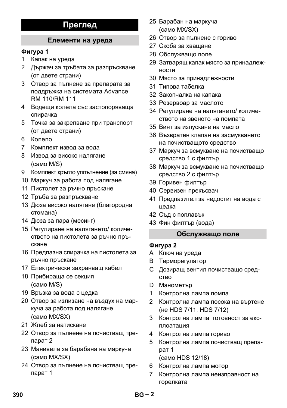 Преглед, Елементи на уреда, Обслужващо поле | Karcher HDS 10-20 -4M CLASSIC EU-I User Manual | Page 390 / 480